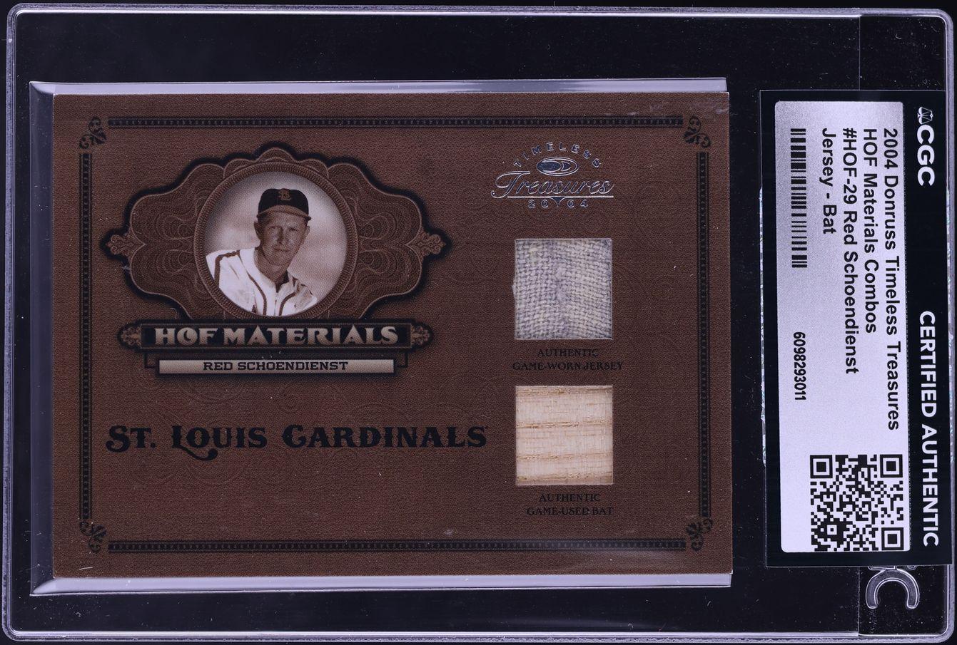 HOF Combo Jersey Bat Red Schoendienst /50